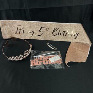Rose Gold 5th Birthday Girls Sash and Tiara Set